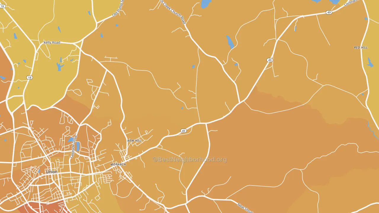 Map of the best neighborhoods in the Monarch area, with better matches in green and worse matches in red