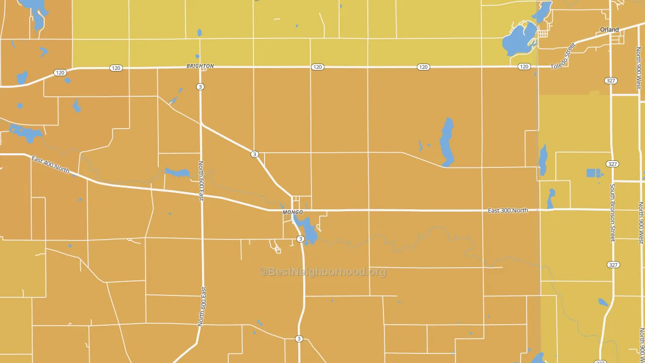 Map of the best neighborhoods in the Mongo area, with better matches in green and worse matches in red