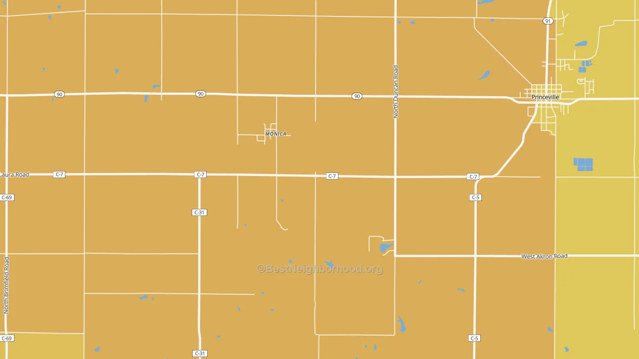 Map of the best neighborhoods in the Monica area, with better matches in green and worse matches in red