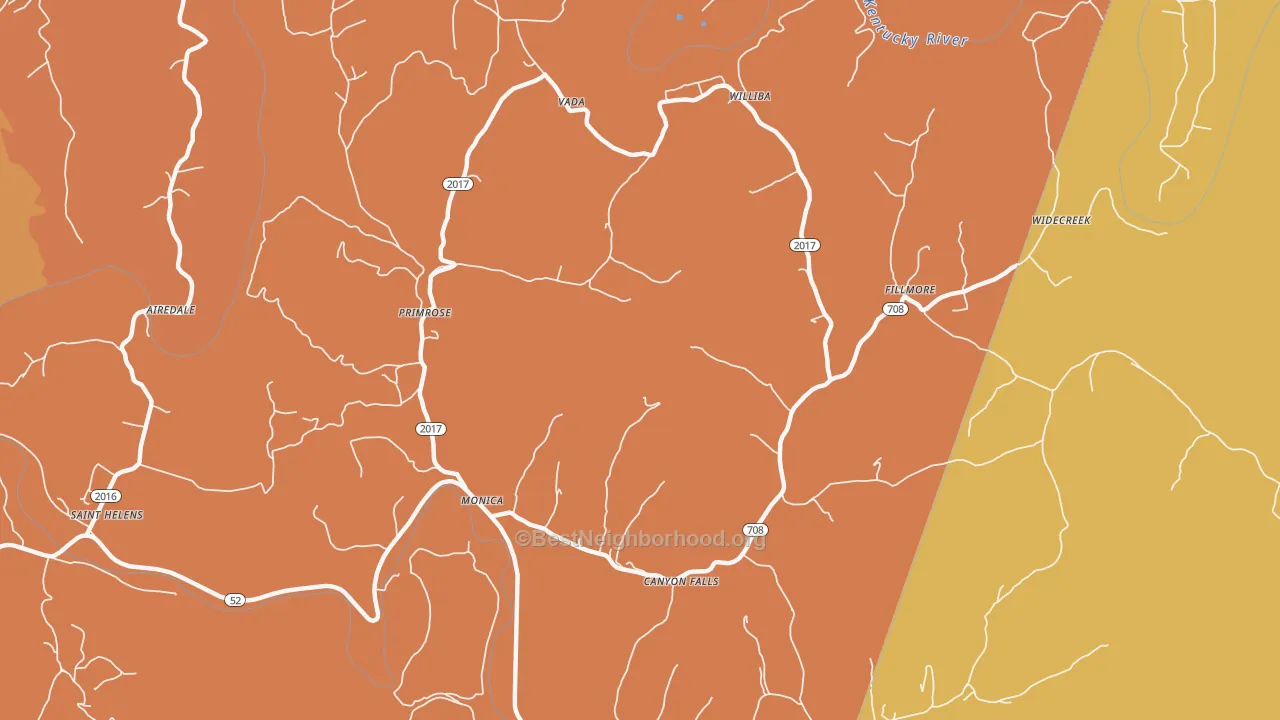 Map of the best neighborhoods in the Monica area, with better matches in green and worse matches in red