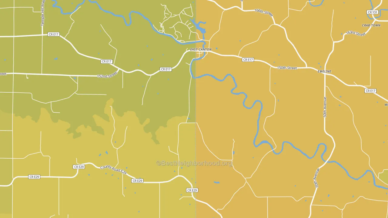 Map of the best neighborhoods in the Monmouth area, with better matches in green and worse matches in red