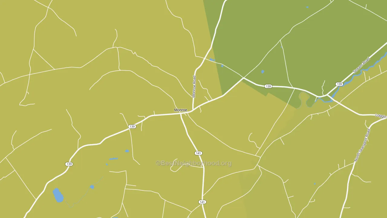 Map of the best neighborhoods in the Monroe area, with better matches in green and worse matches in red