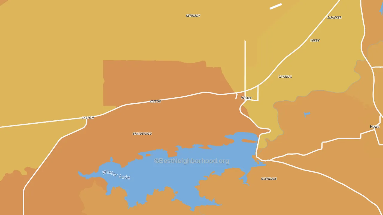 Map of the best neighborhoods in the Monroe area, with better matches in green and worse matches in red