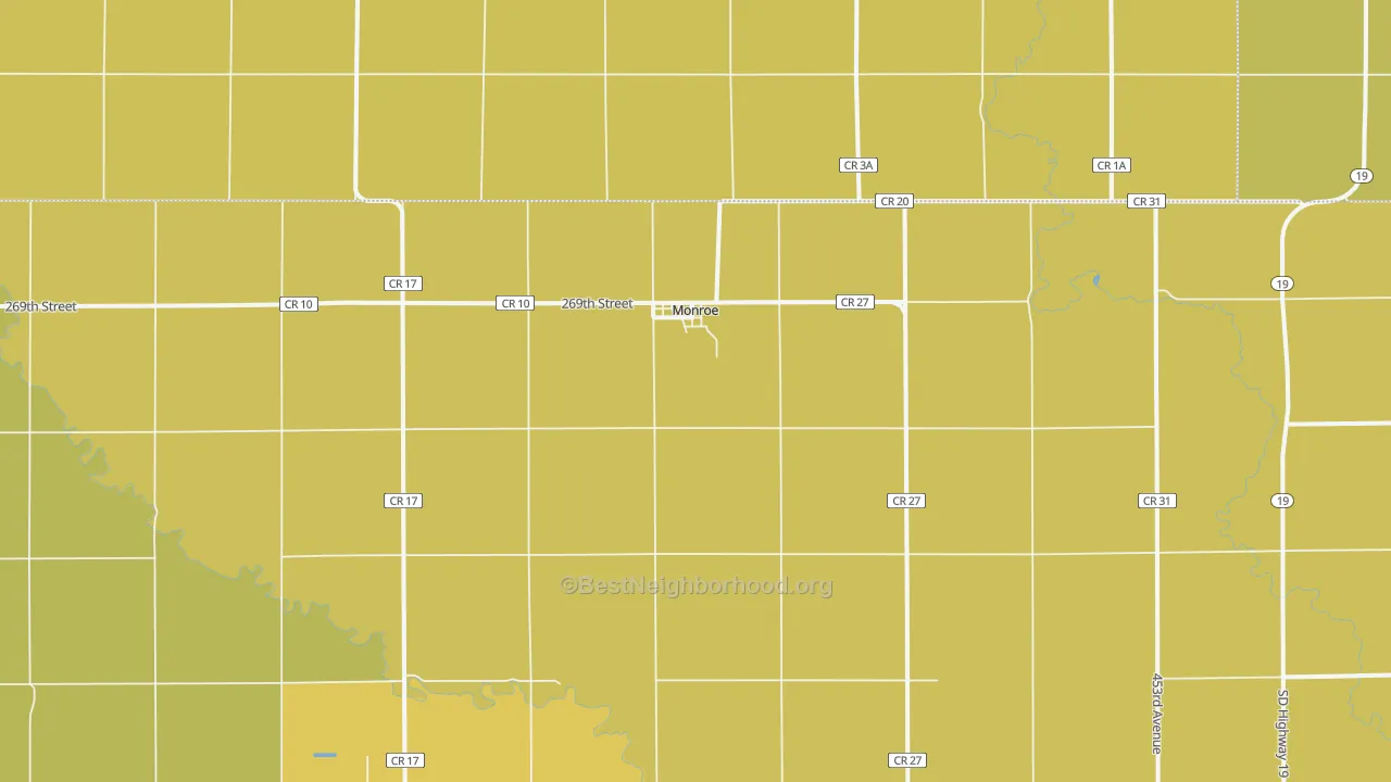 Map of the best neighborhoods in the Monroe area, with better matches in green and worse matches in red