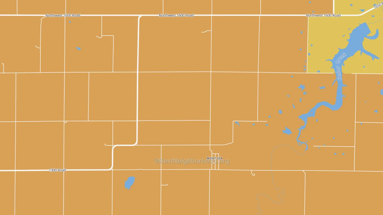Map of the best neighborhoods in the Mont Ida area, with better matches in green and worse matches in red