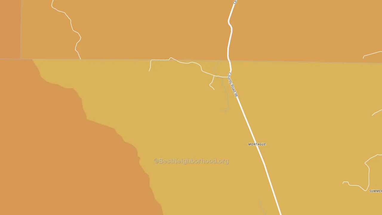 Map of the best neighborhoods in the Montague area, with better matches in green and worse matches in red
