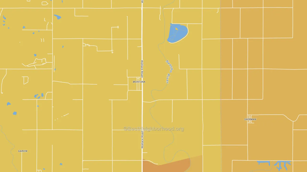 Map of the best neighborhoods in the Montana area, with better matches in green and worse matches in red
