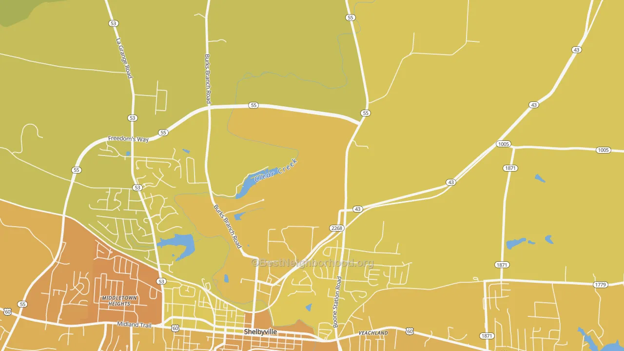 Map of the best neighborhoods in the Montclair area, with better matches in green and worse matches in red