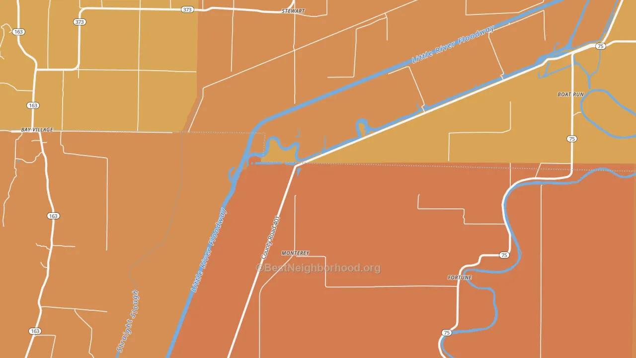 Map of the best neighborhoods in the Monterey area, with better matches in green and worse matches in red
