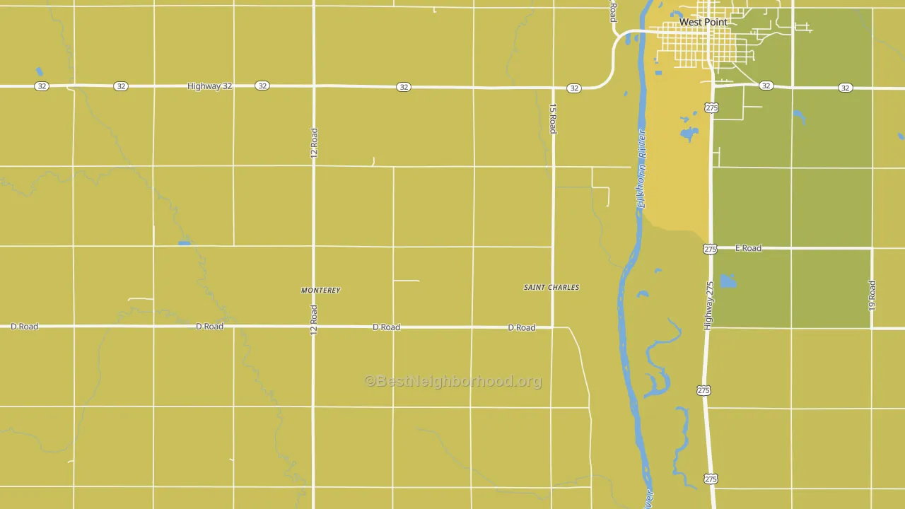 Map of the best neighborhoods in the Monterey area, with better matches in green and worse matches in red