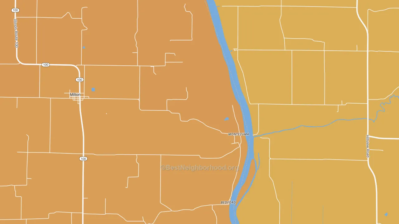 Map of the best neighborhoods in the Montezuma area, with better matches in green and worse matches in red