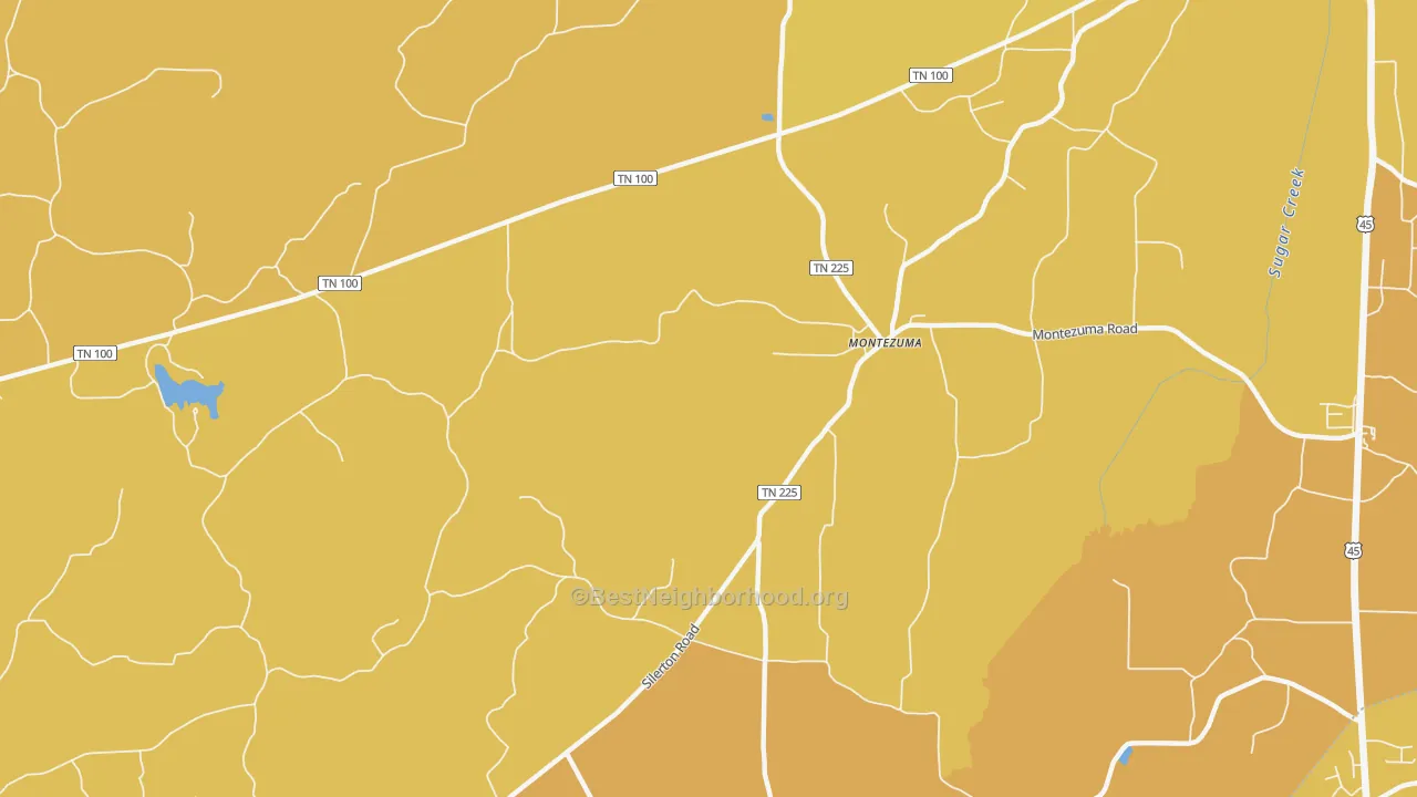Map of the best neighborhoods in the Montezuma area, with better matches in green and worse matches in red