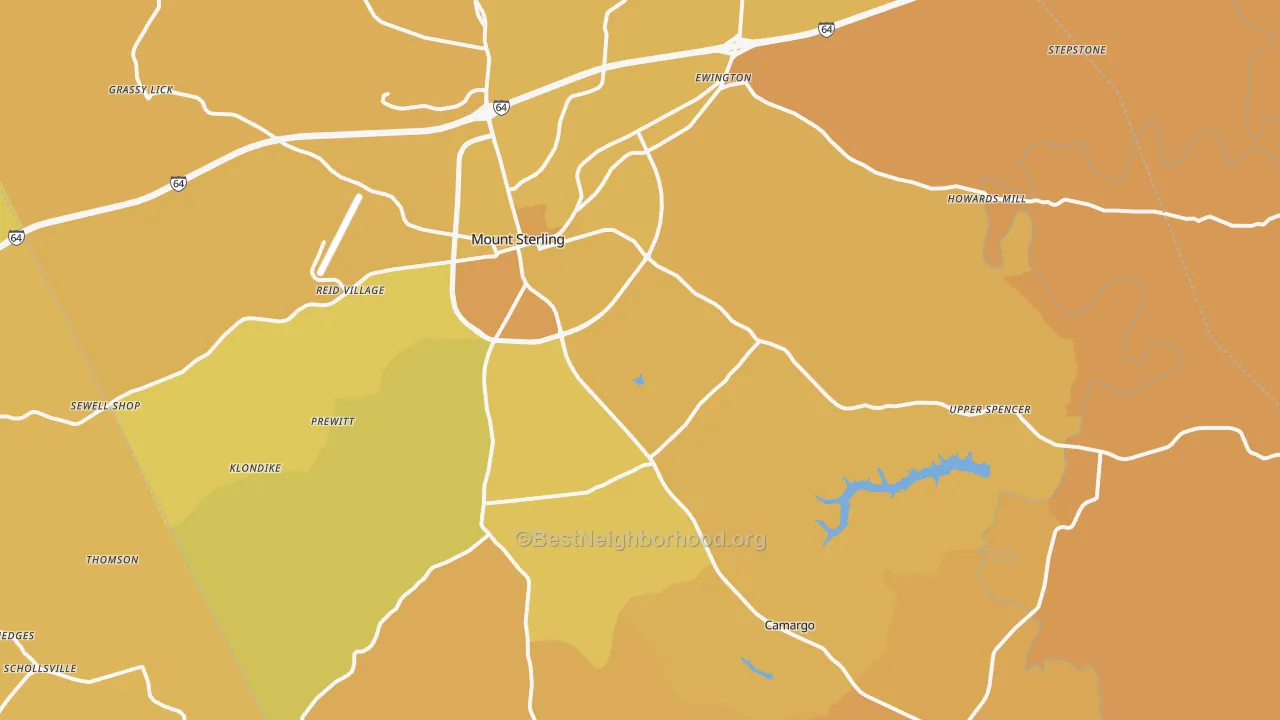 Map of the best neighborhoods in the Montgomery County area, with better matches in green and worse matches in red