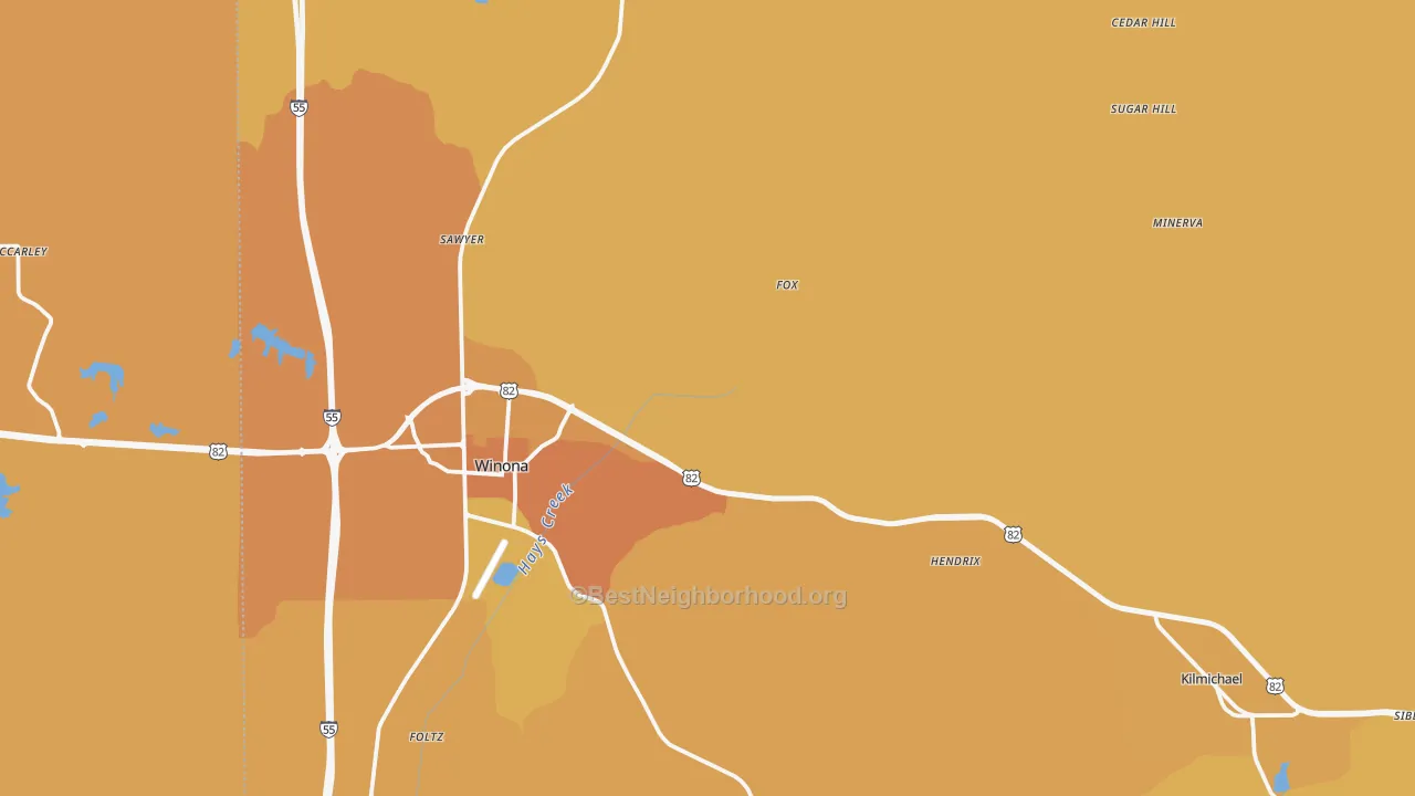 Map of the best neighborhoods in the Montgomery County area, with better matches in green and worse matches in red