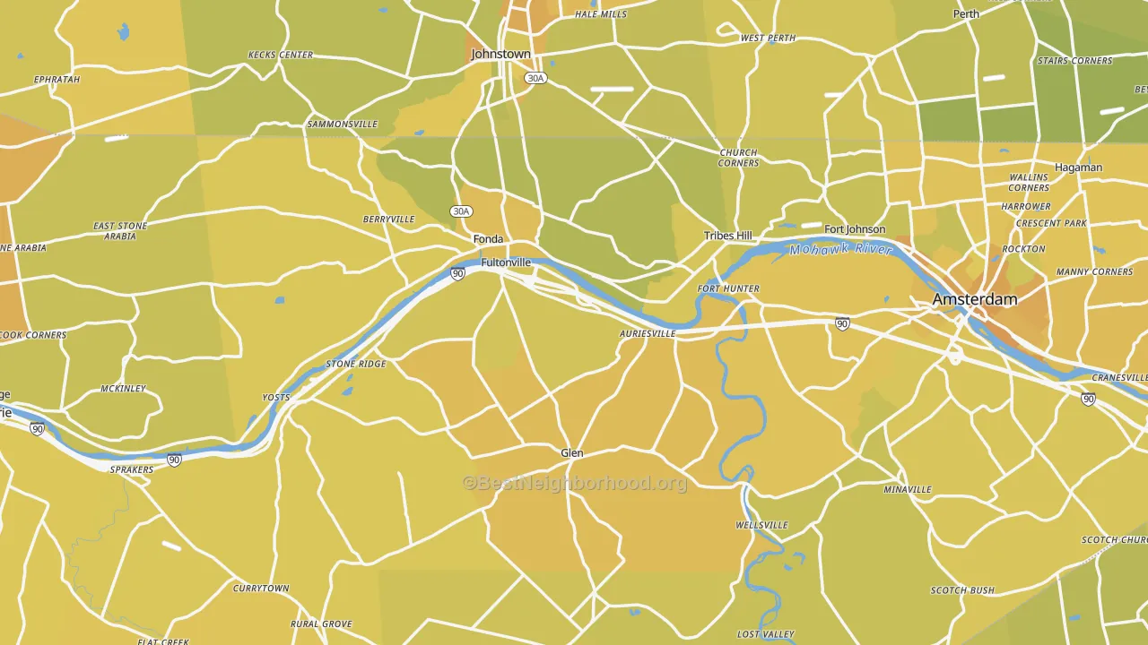 Map of the best neighborhoods in the Montgomery County area, with better matches in green and worse matches in red