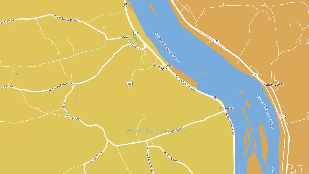 Map of the best neighborhoods in the Montgomery Ferry area, with better matches in green and worse matches in red