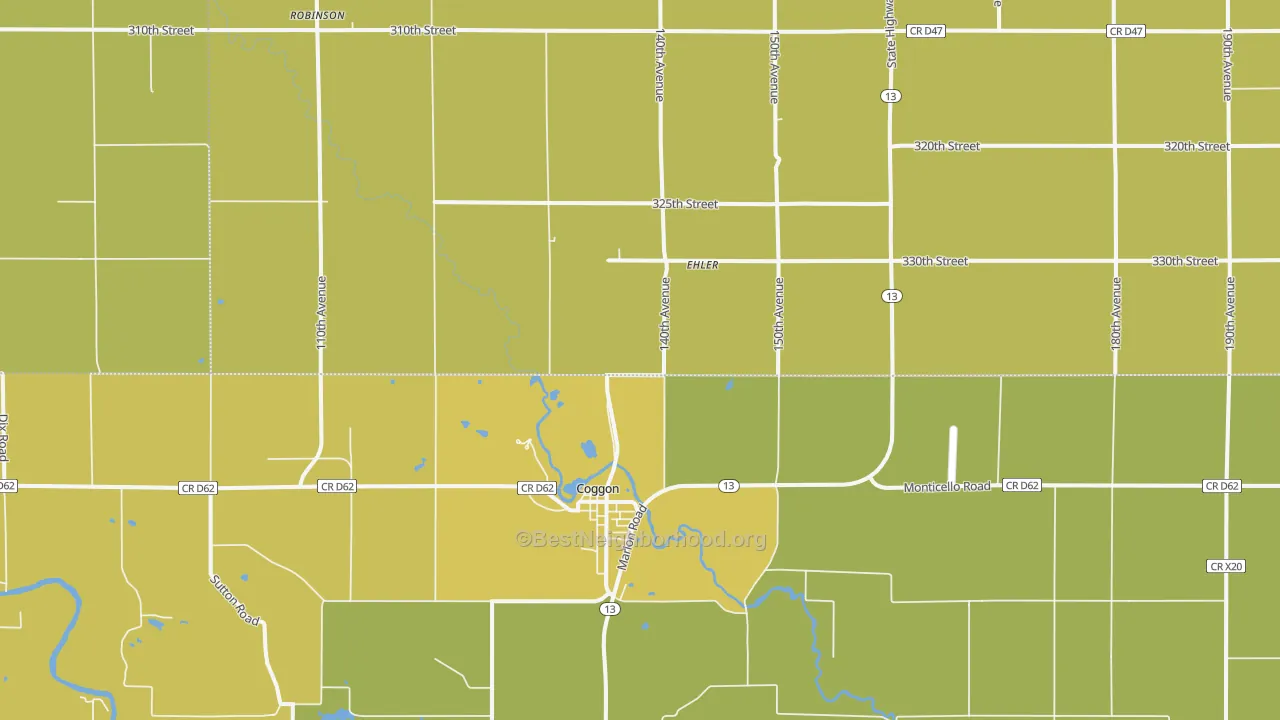 Map of the best neighborhoods in the Monti area, with better matches in green and worse matches in red