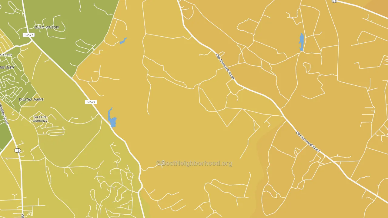 Map of the best neighborhoods in the Montmorenci area, with better matches in green and worse matches in red