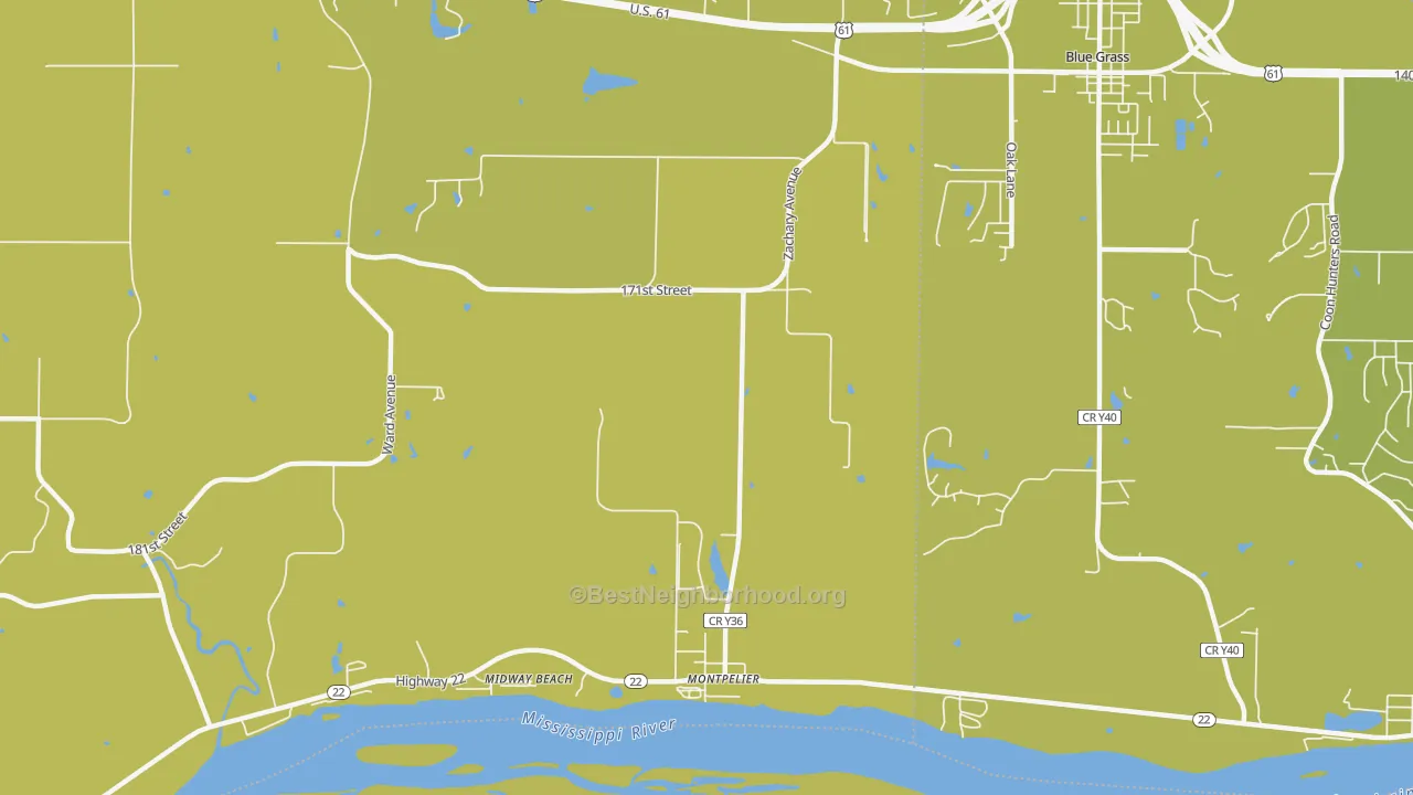 Map of the best neighborhoods in the Montpelier area, with better matches in green and worse matches in red