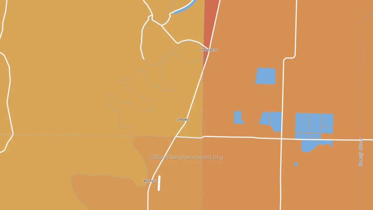 Map of the best neighborhoods in the Montrose area, with better matches in green and worse matches in red