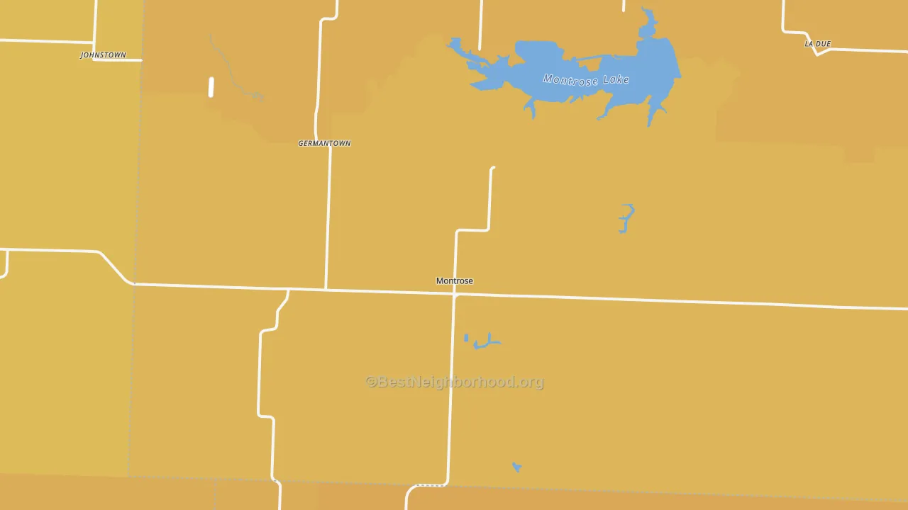 Map of the best neighborhoods in the Montrose area, with better matches in green and worse matches in red