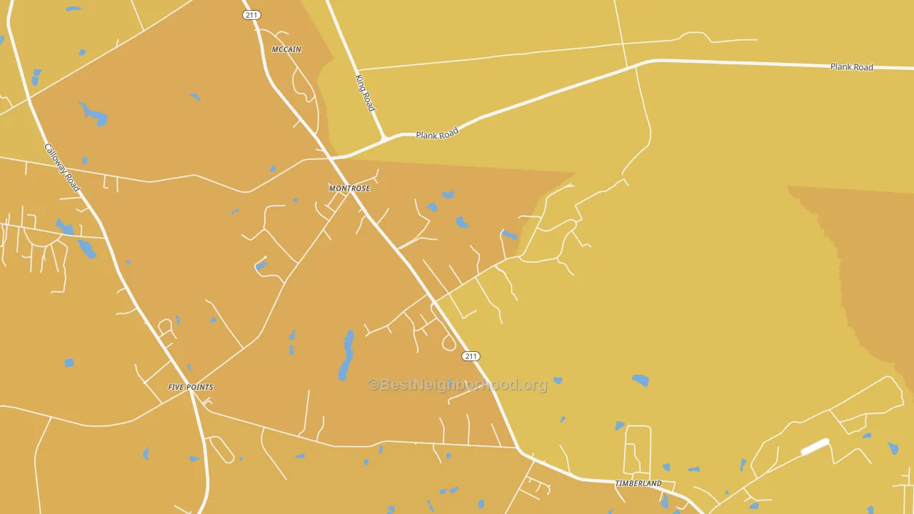 Map of the best neighborhoods in the Montrose area, with better matches in green and worse matches in red