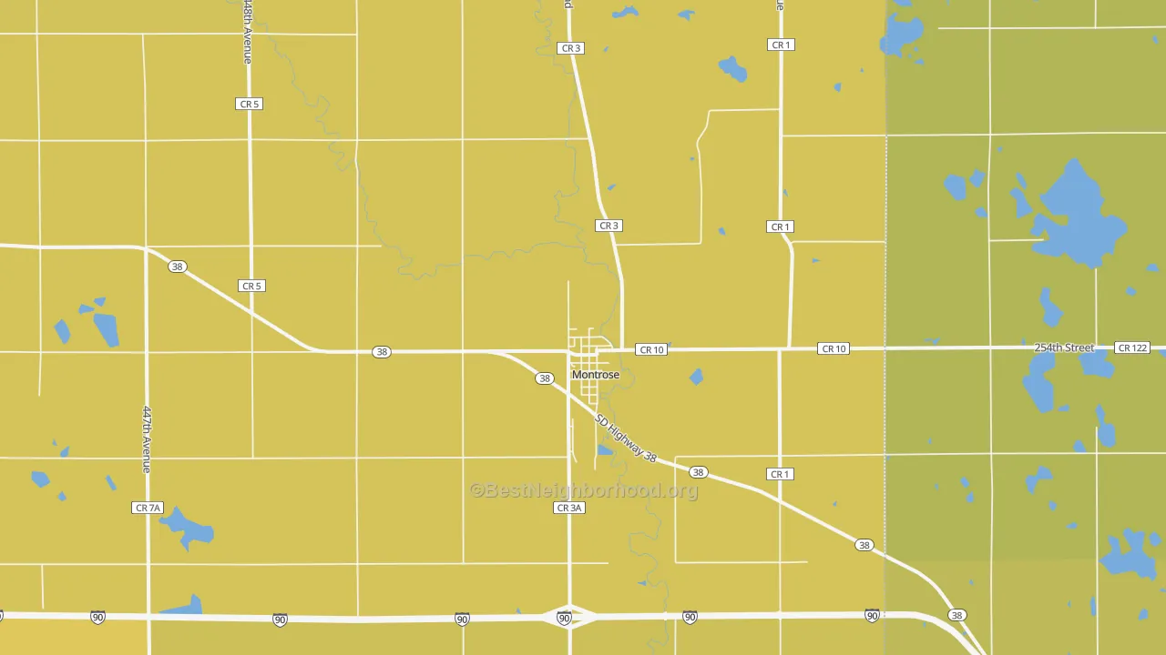 Map of the best neighborhoods in the Montrose area, with better matches in green and worse matches in red