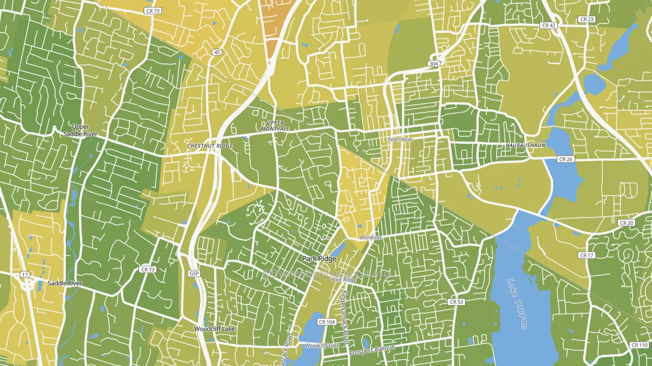 Map of the best neighborhoods in the Montvale area, with better matches in green and worse matches in red