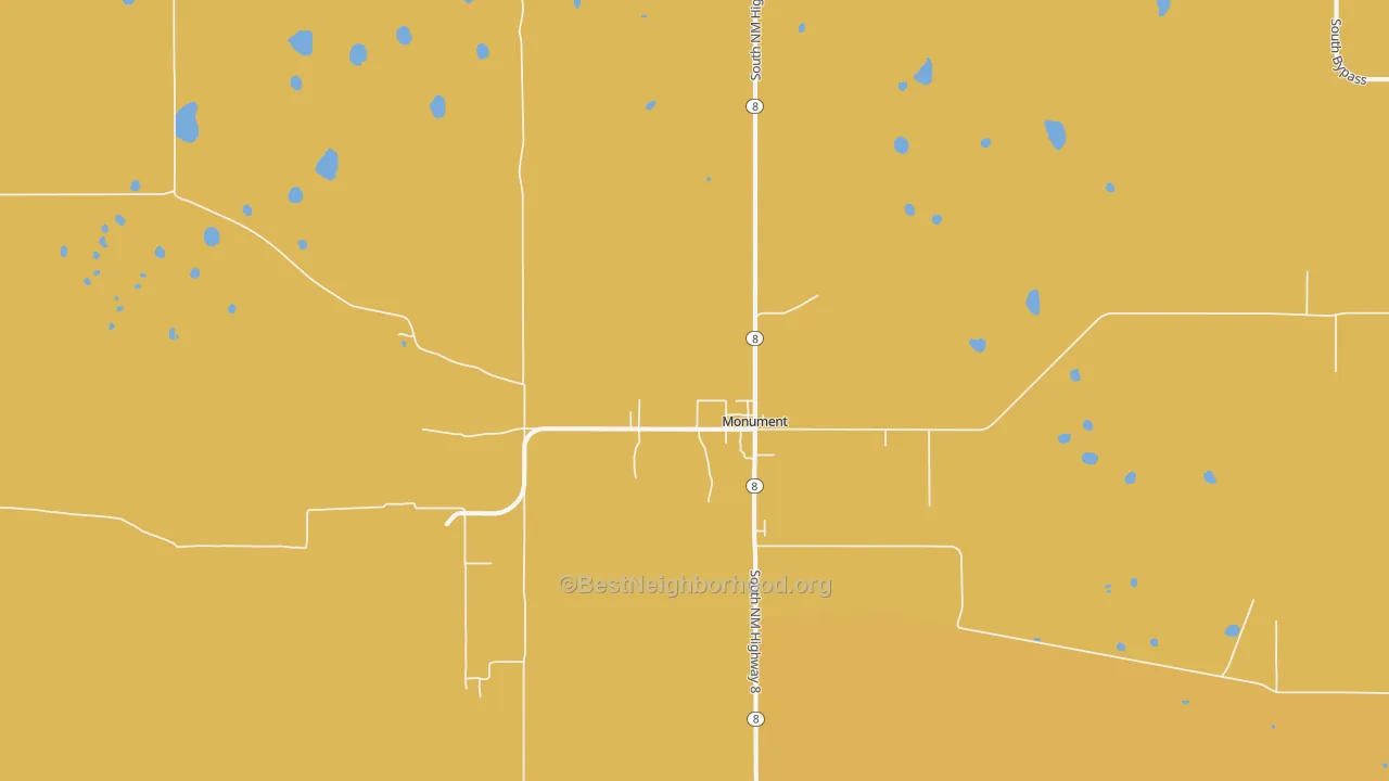 Map of the best neighborhoods in the Monument area, with better matches in green and worse matches in red