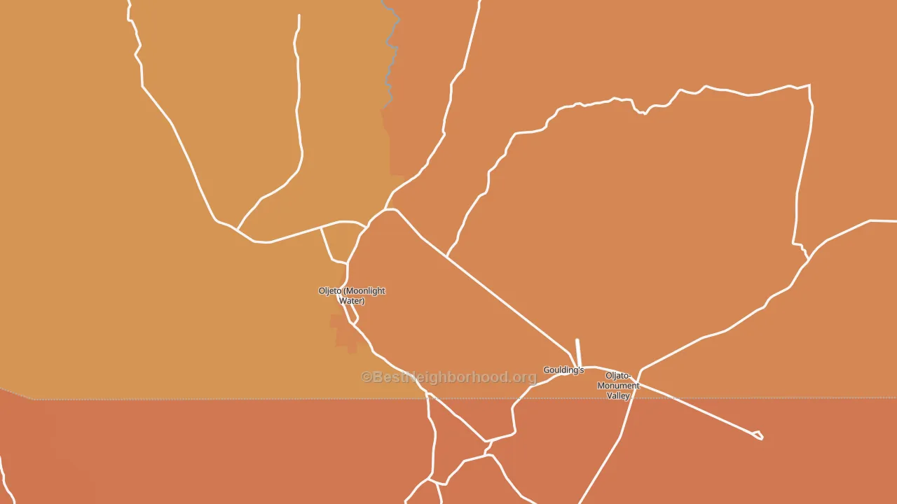 Map of the best neighborhoods in the Monument Valley area, with better matches in green and worse matches in red