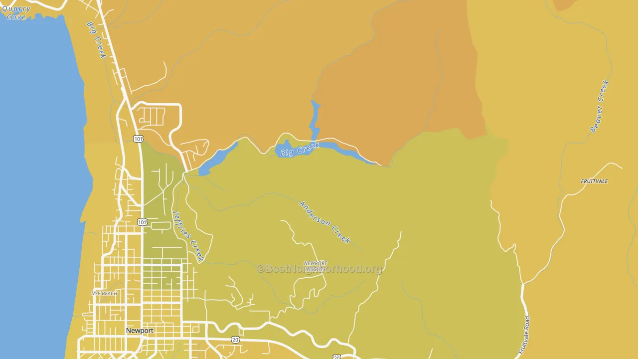 Map of the best neighborhoods in the Moody area, with better matches in green and worse matches in red