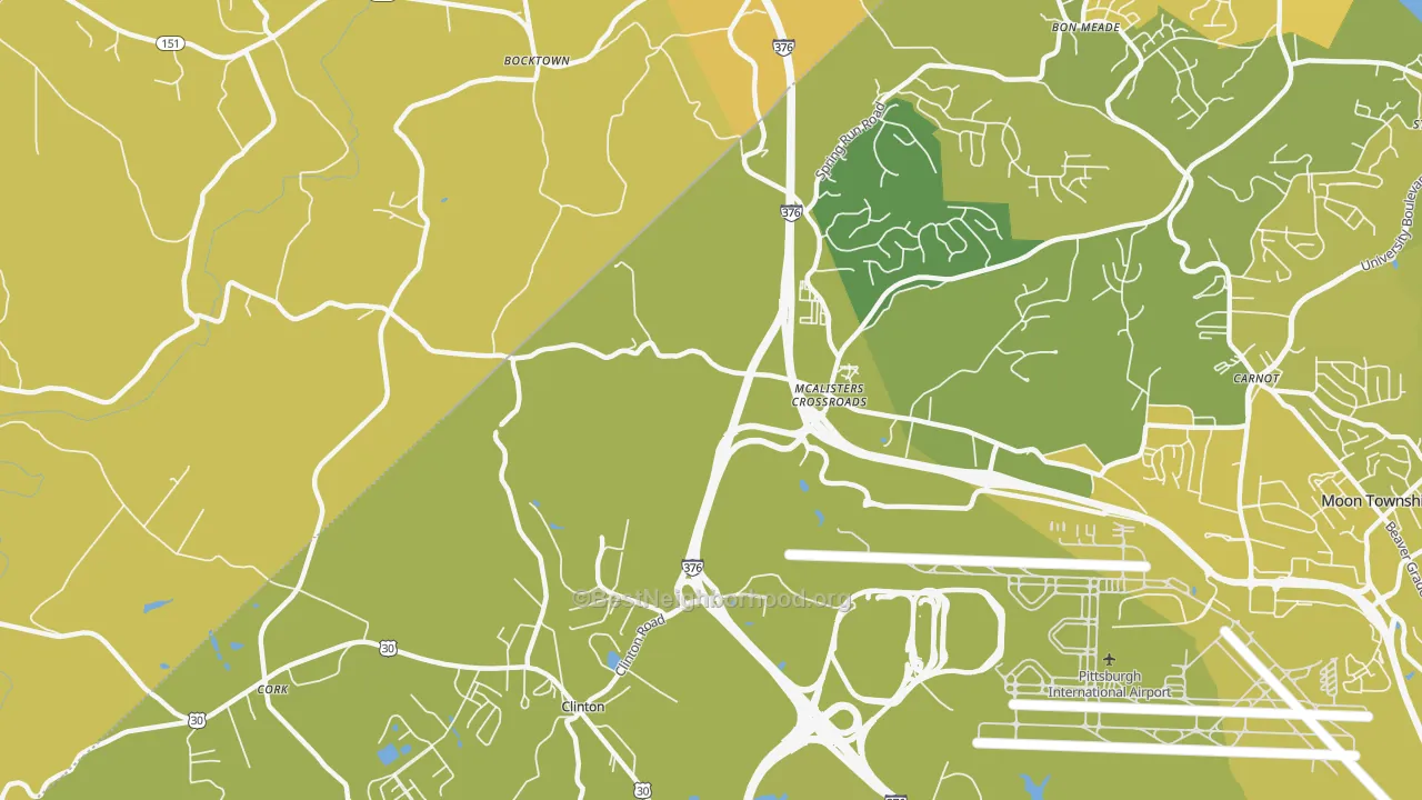 Map of the best neighborhoods in the Moon area, with better matches in green and worse matches in red