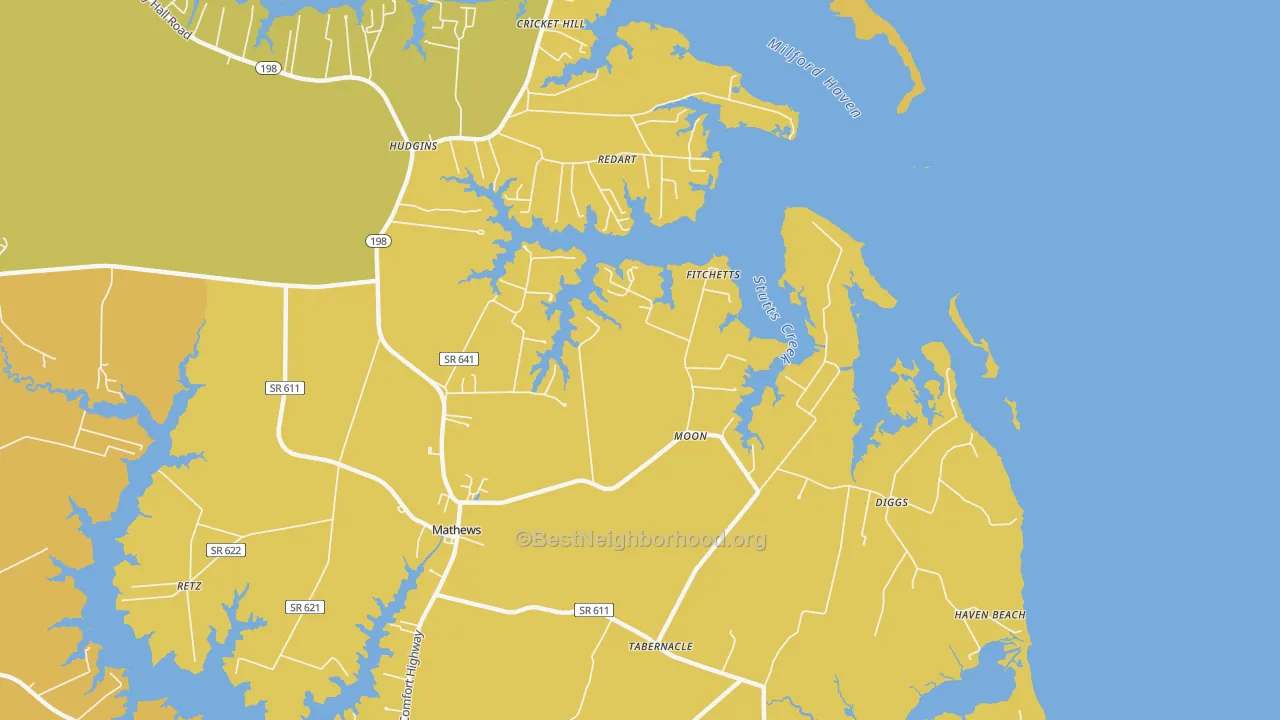 Map of the best neighborhoods in the Moon area, with better matches in green and worse matches in red