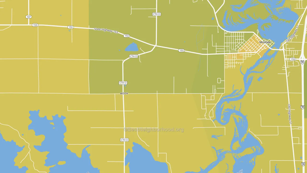 Map of the best neighborhoods in the Moon area, with better matches in green and worse matches in red