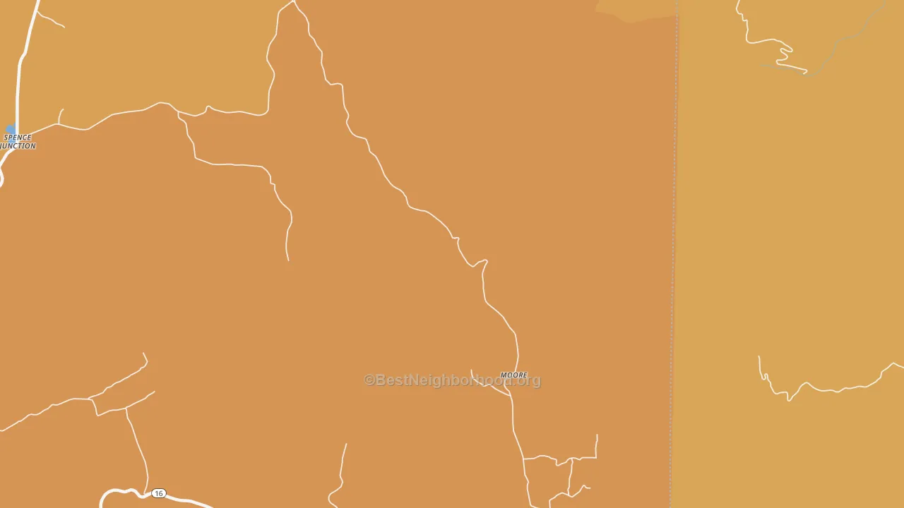 Map of the best neighborhoods in the Moore area, with better matches in green and worse matches in red