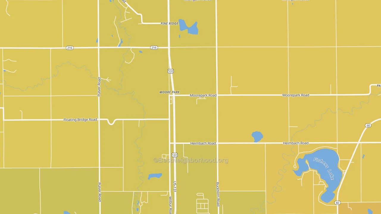 Map of the best neighborhoods in the Moore Park area, with better matches in green and worse matches in red
