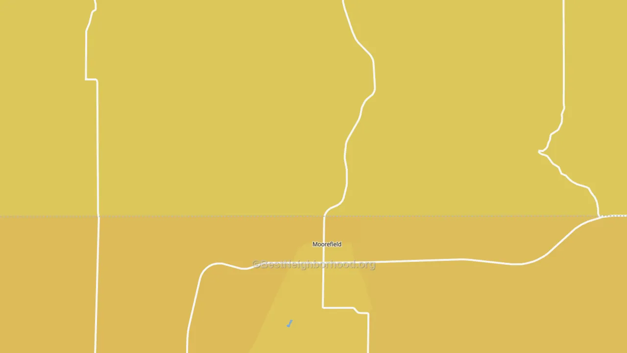 Map of the best neighborhoods in the Moorefield area, with better matches in green and worse matches in red
