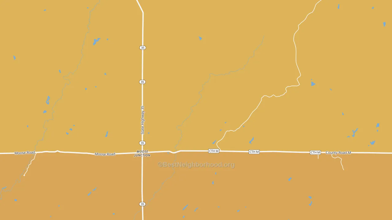 Map of the best neighborhoods in the Moose Junction area, with better matches in green and worse matches in red