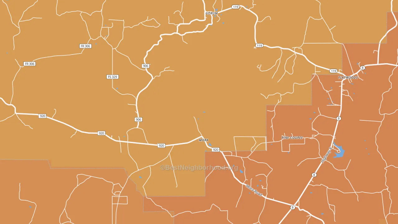 Map of the best neighborhoods in the Mora area, with better matches in green and worse matches in red