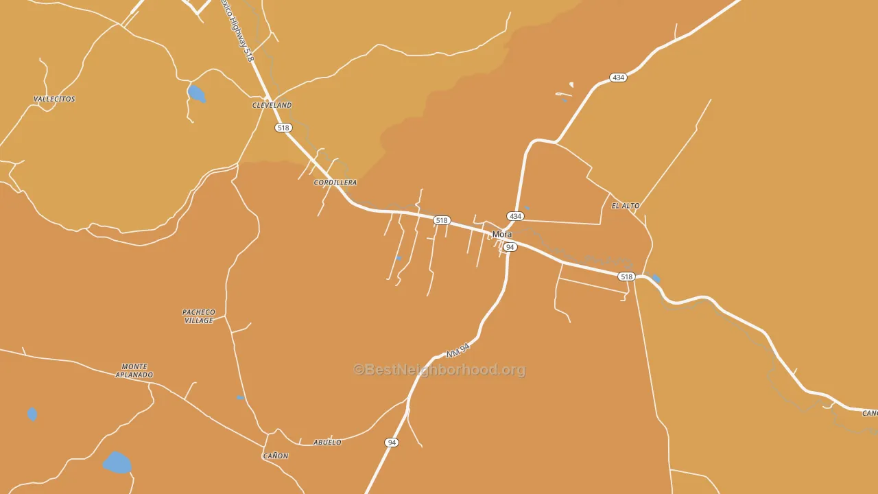 Map of the best neighborhoods in the Mora area, with better matches in green and worse matches in red