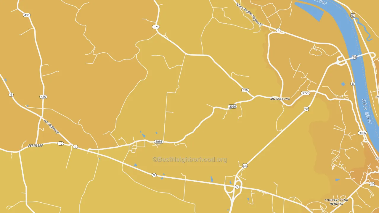 Map of the best neighborhoods in the Moranburg area, with better matches in green and worse matches in red