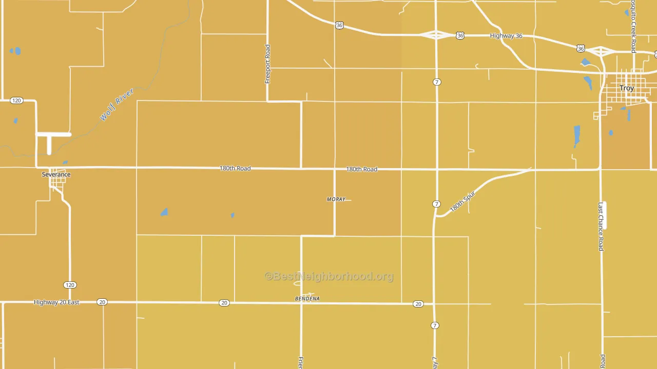 Map of the best neighborhoods in the Moray area, with better matches in green and worse matches in red