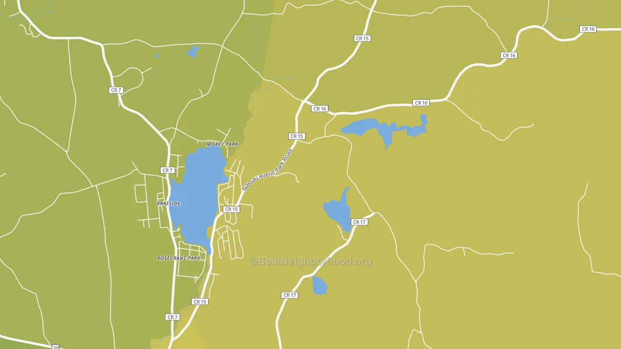 Map of the best neighborhoods in the Morey Park area, with better matches in green and worse matches in red