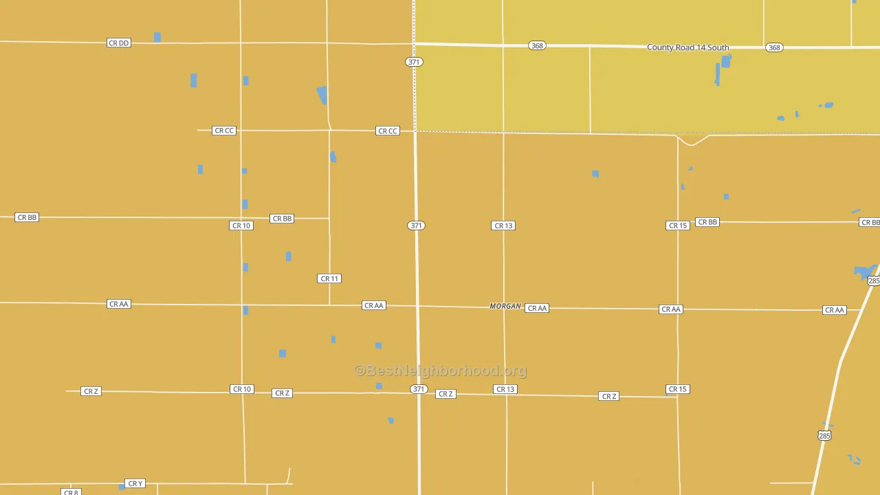 Map of the best neighborhoods in the Morgan area, with better matches in green and worse matches in red