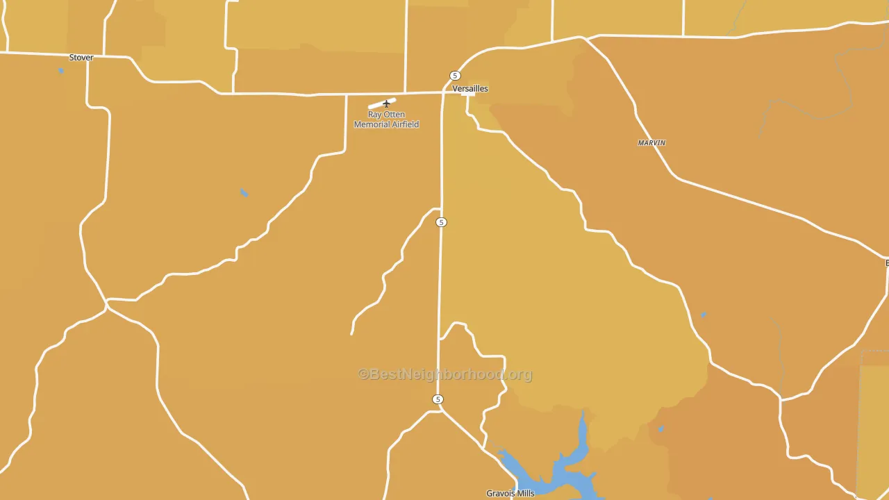 Map of the best neighborhoods in the Morgan County area, with better matches in green and worse matches in red