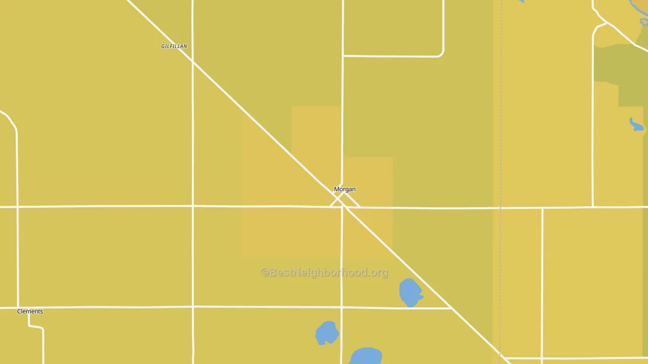 Map of the best neighborhoods in the Morgan area, with better matches in green and worse matches in red