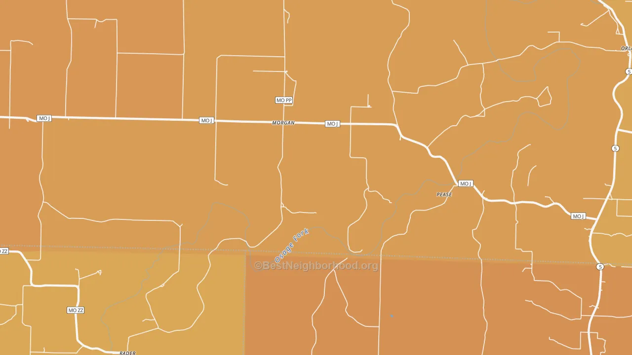 Map of the best neighborhoods in the Morgan area, with better matches in green and worse matches in red