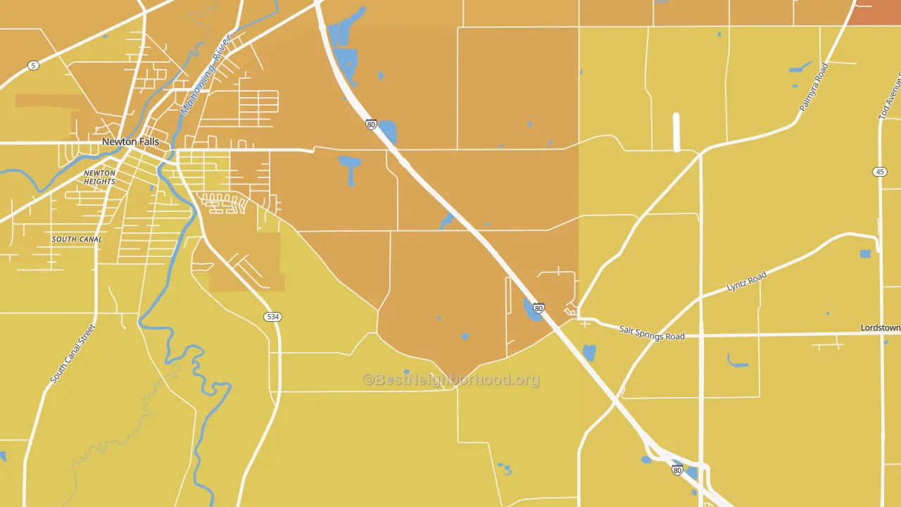 Map of the best neighborhoods in the Morgandale area, with better matches in green and worse matches in red