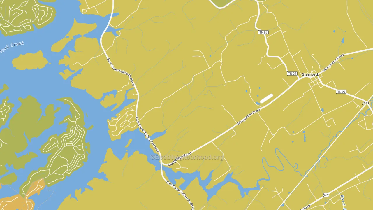 Map of the best neighborhoods in the Morganton area, with better matches in green and worse matches in red