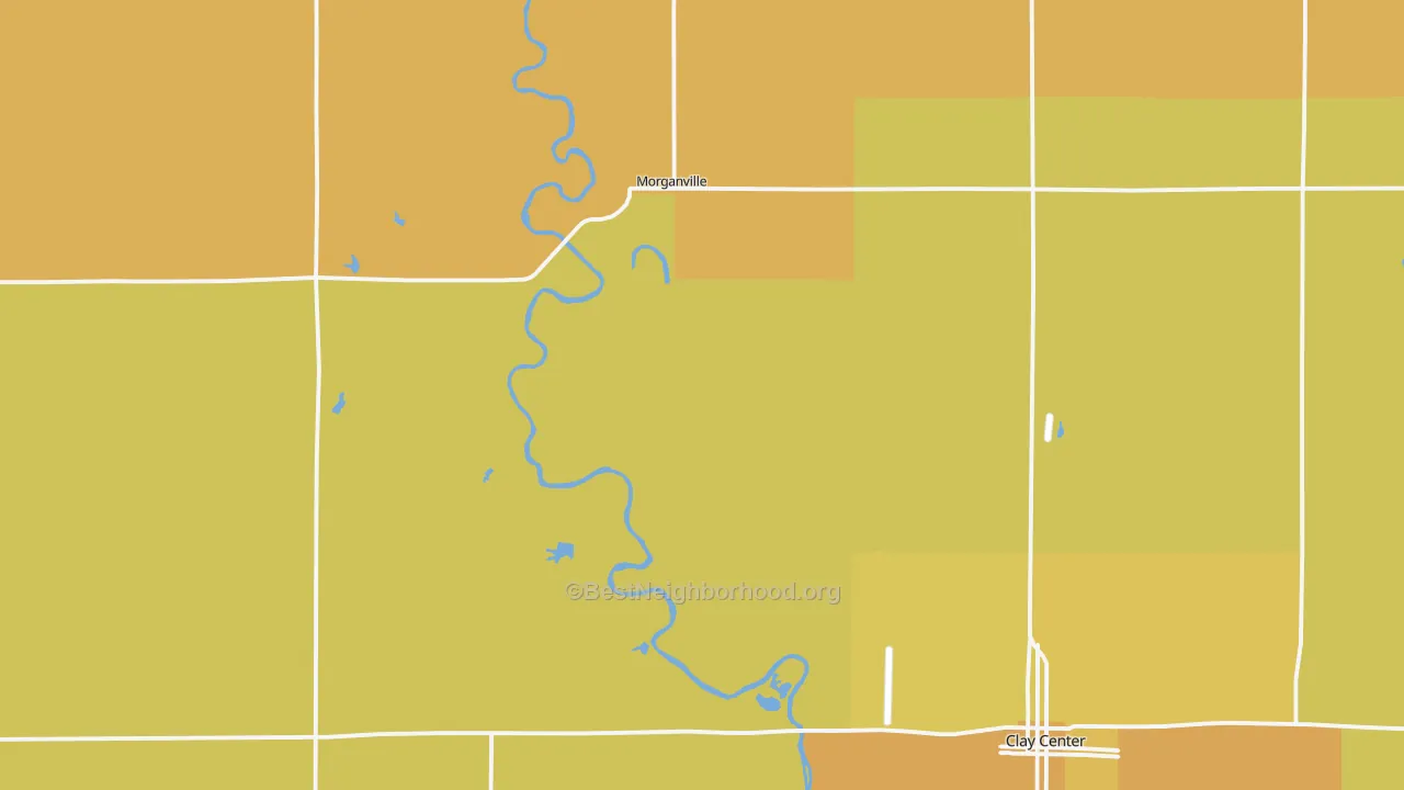 Map of the best neighborhoods in the Morganville area, with better matches in green and worse matches in red